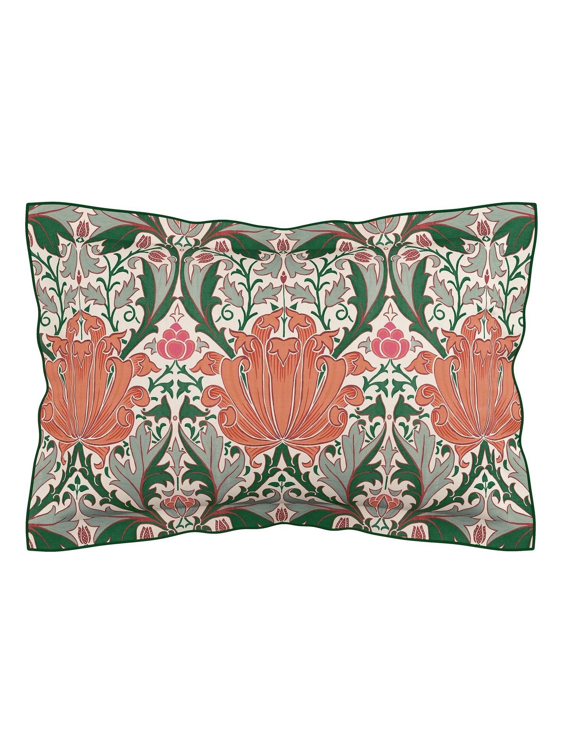 Morris & Co Peach Teal Helena duvet cover and pillowcase set, imported from the UK