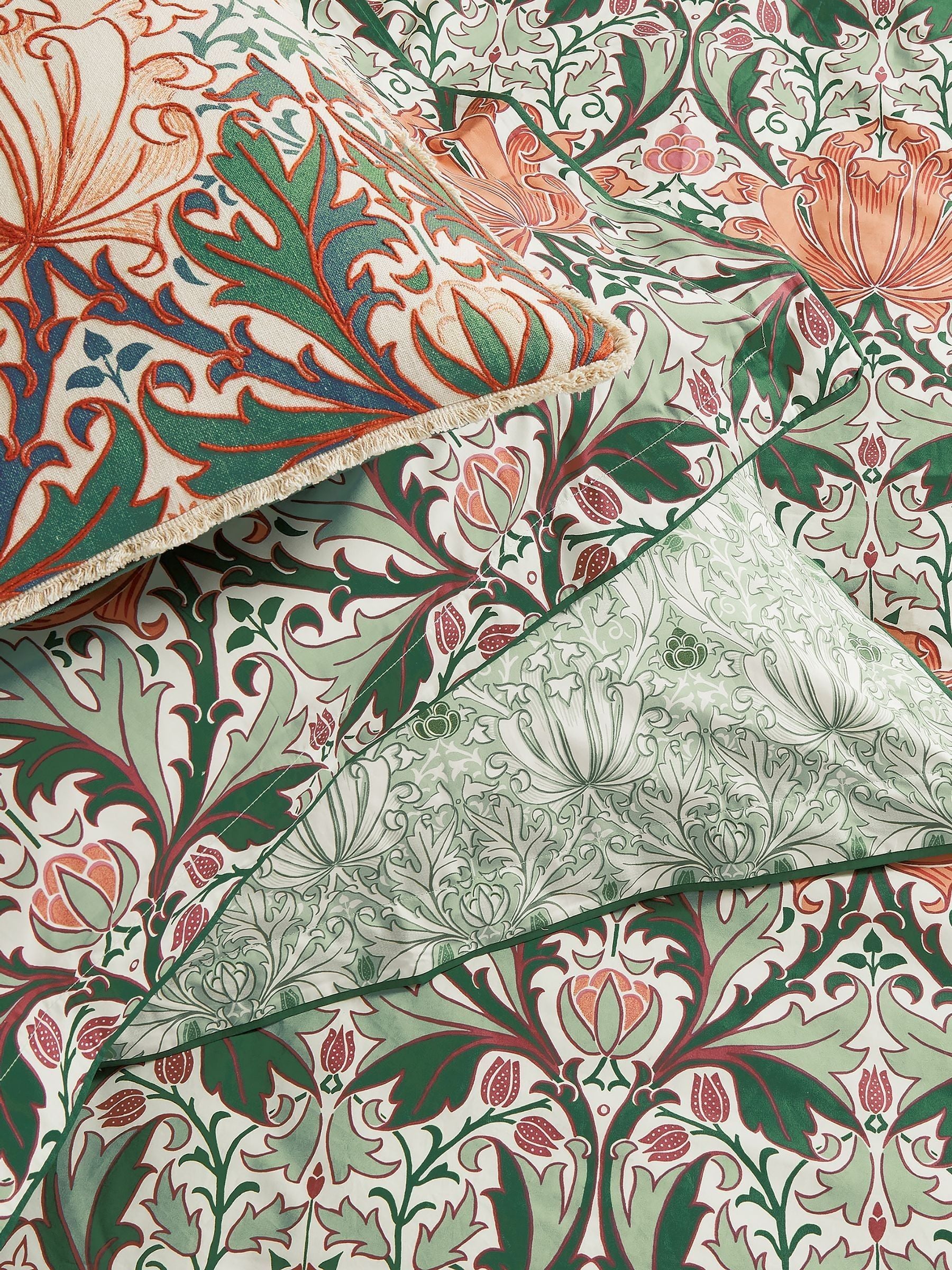 Morris & Co Peach Teal Helena duvet cover and pillowcase set, imported from the UK