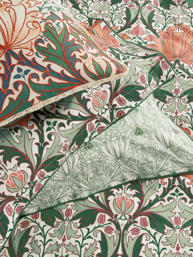 Morris & Co Peach Teal Helena duvet cover and pillowcase set, imported from the UK