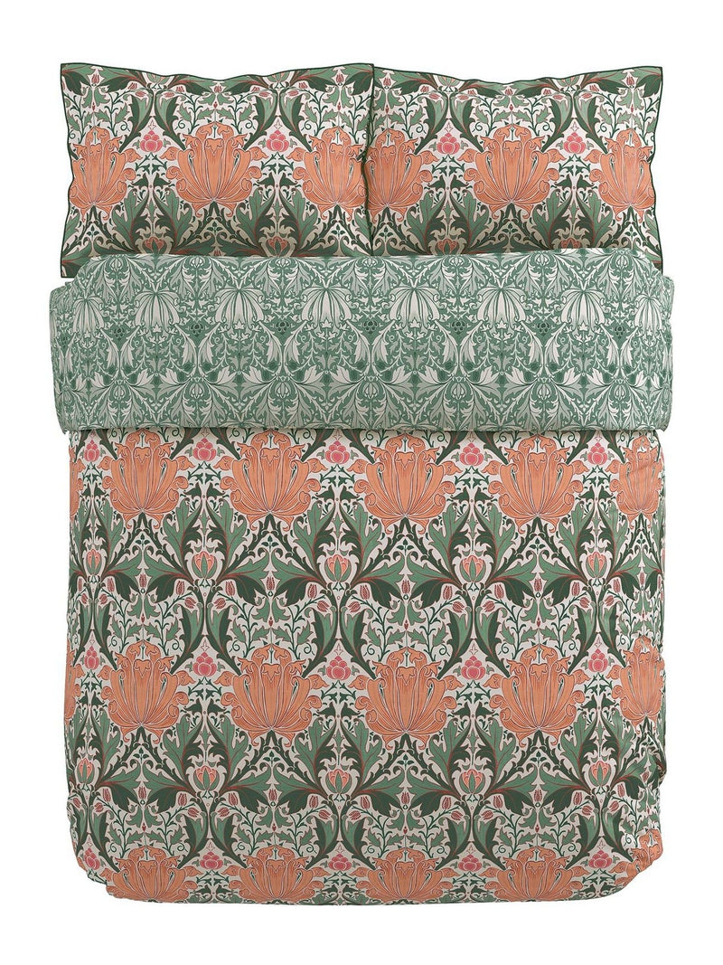 Morris & Co Peach Teal Helena duvet cover and pillowcase set, imported from the UK