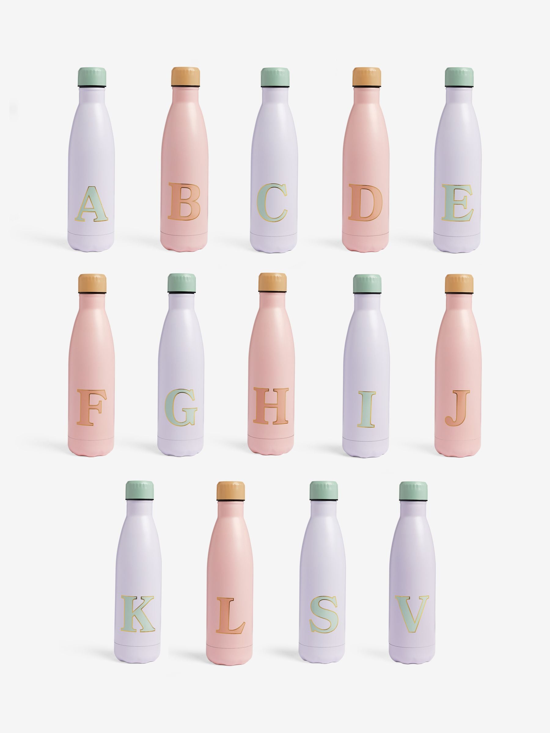 Pink/Lilac Alphabet Stainless Steel 500ml Water Bottle