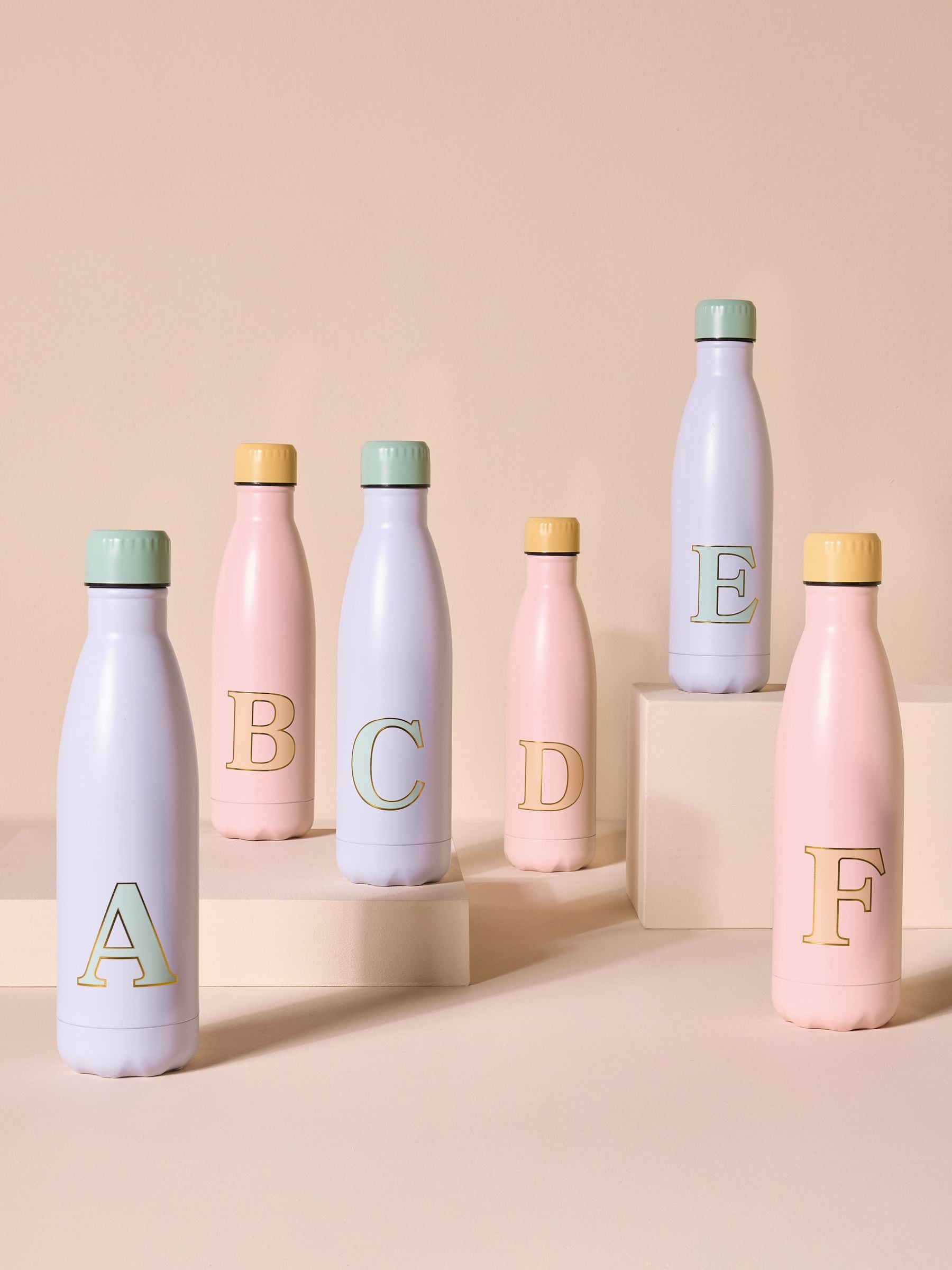 Pink/Lilac Alphabet Stainless Steel 500ml Water Bottle