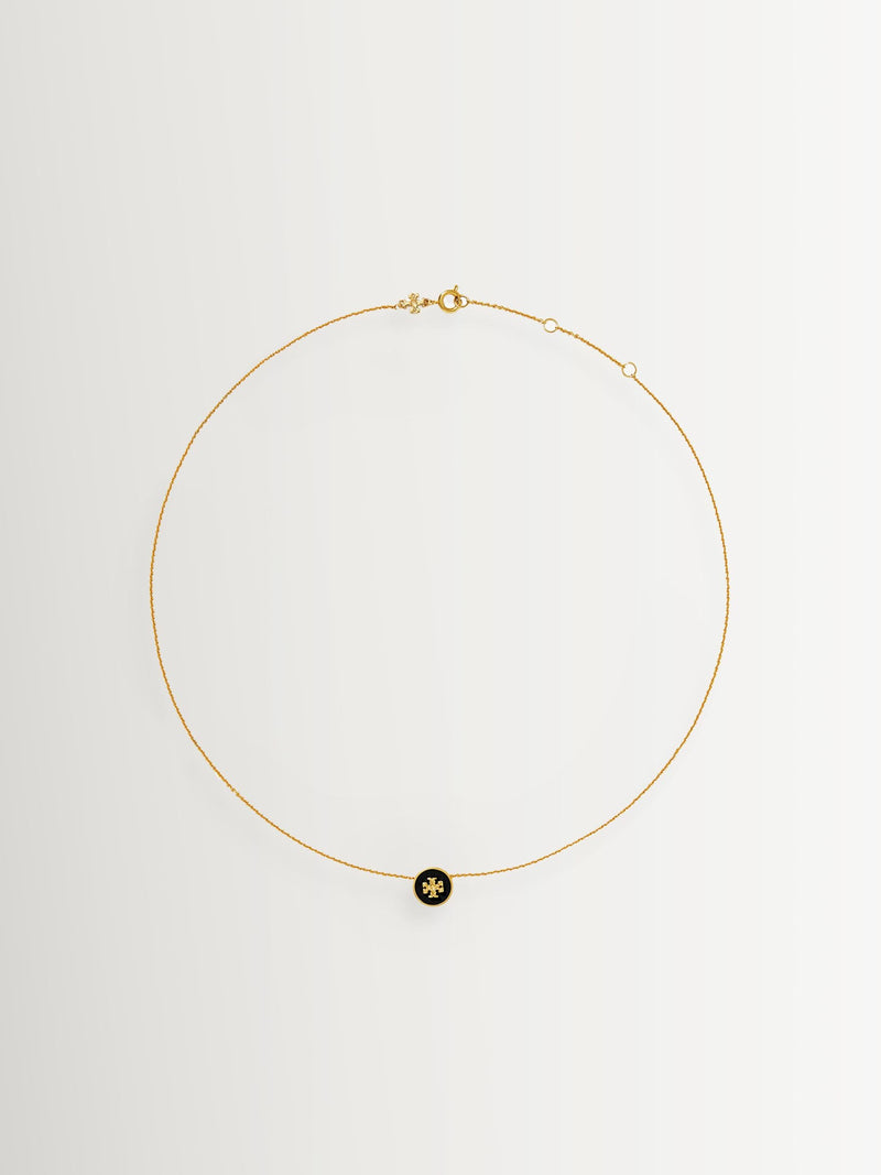 Tory Burch Black Icon Enamel Pendant Necklace (British brand)