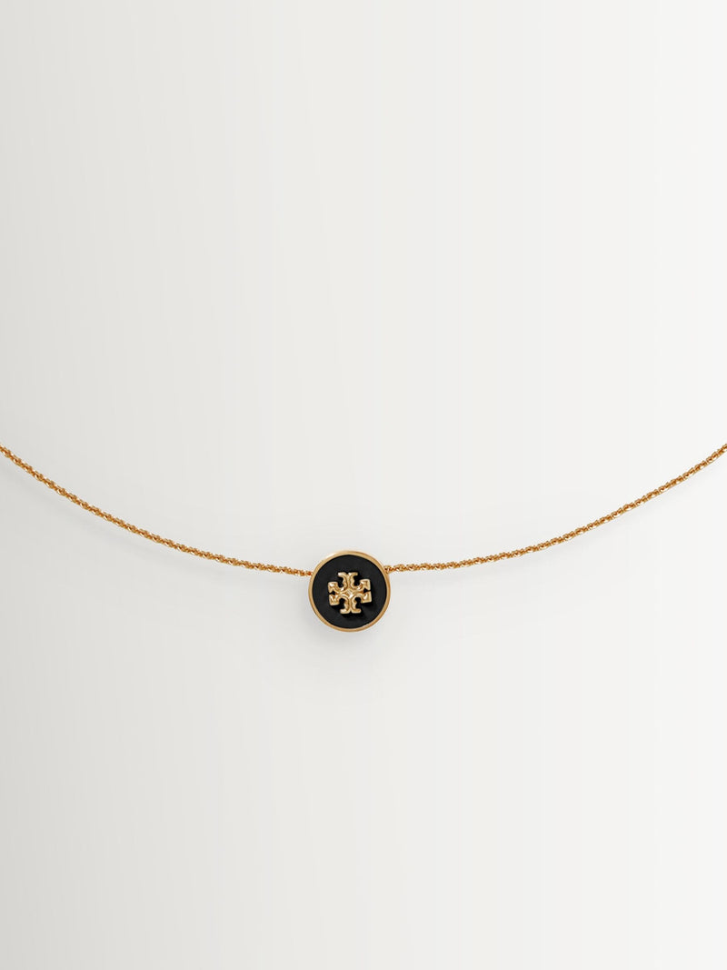Tory Burch Black Icon Enamel Pendant Necklace (British brand)