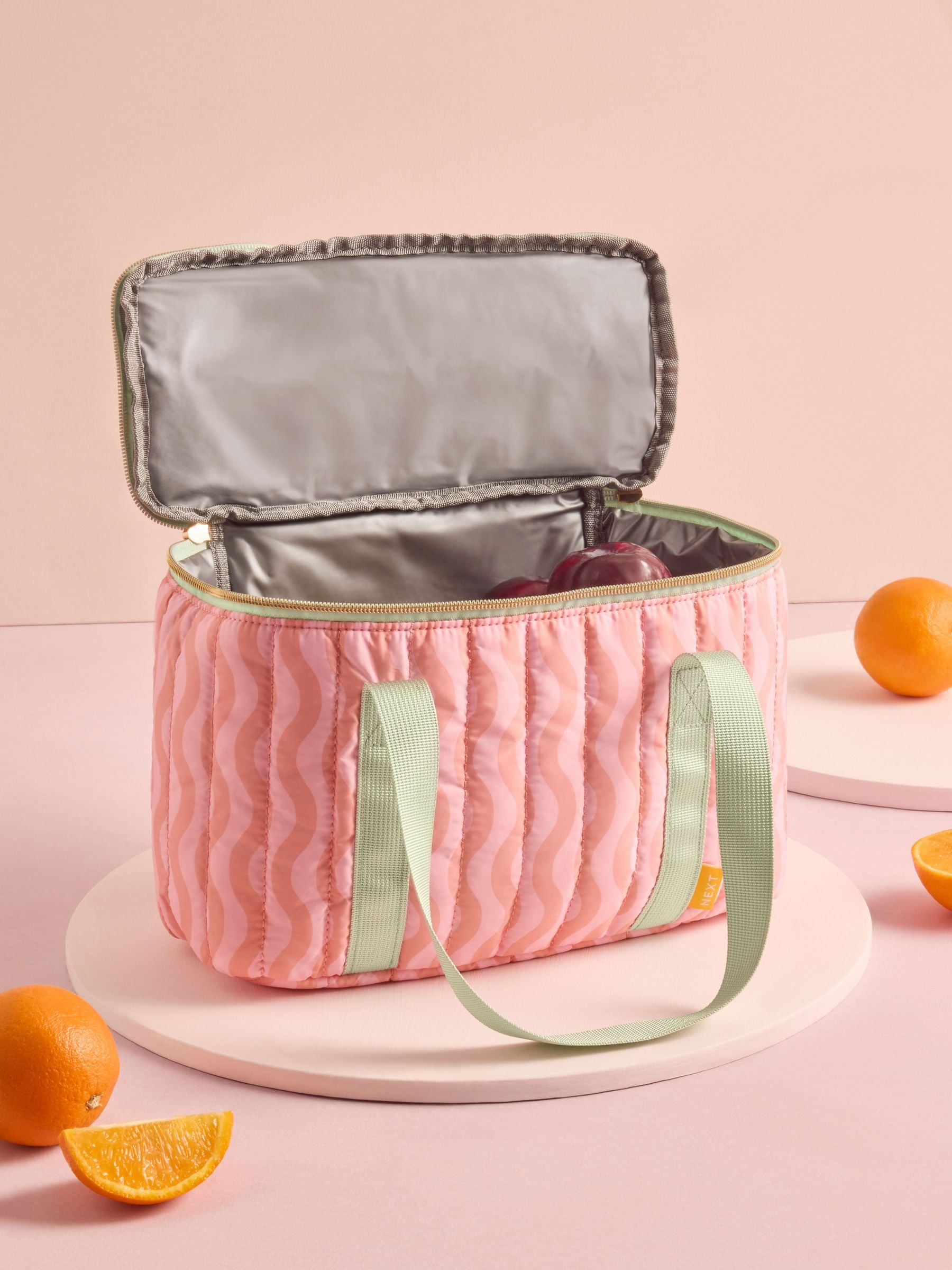 Pink and green wavy pattern lunch bag, imported from the UK
