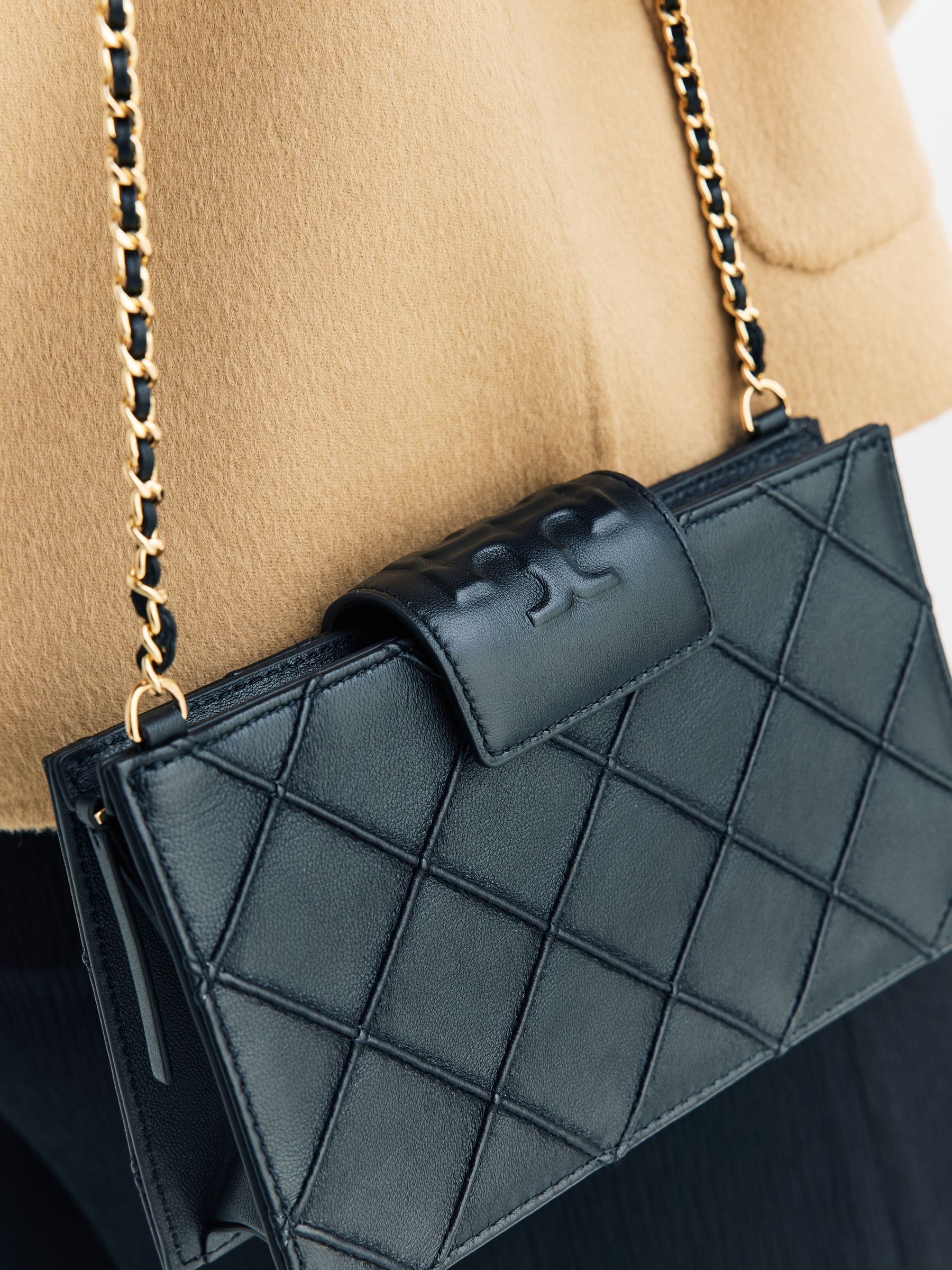 Tory Burch Black Fleming mini chain wallet, UK version