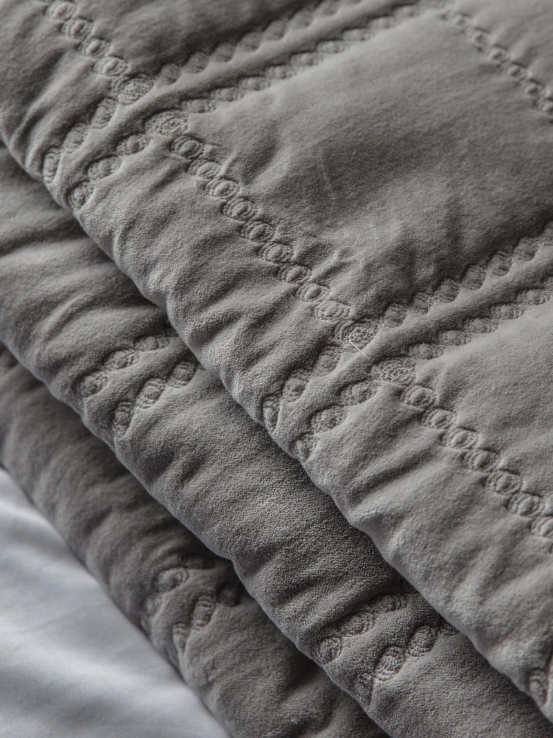 Gallery Home grey quilted cotton velvet bedspread (British brand)