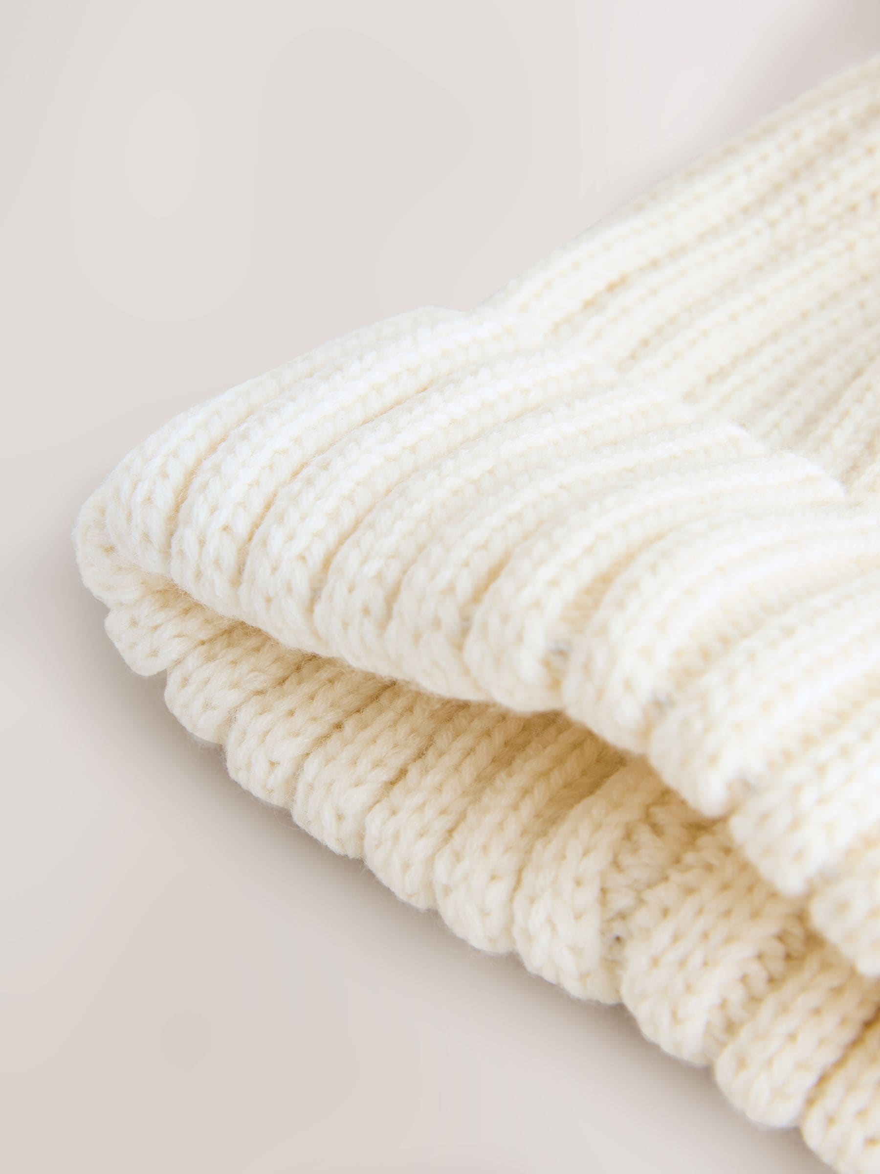 White rib pom beanie for children, recycled polyester - British product