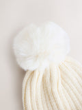 White rib pom beanie for children, recycled polyester - British product