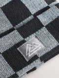 Kids beanie hat black grey check chunky knit, imported from the UK