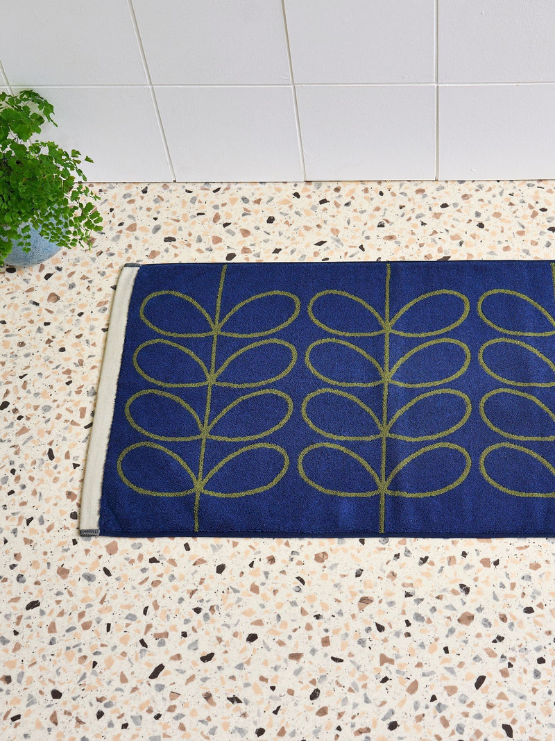Orla Kiely woven cotton bath mat navy olive Linear Stem - British product