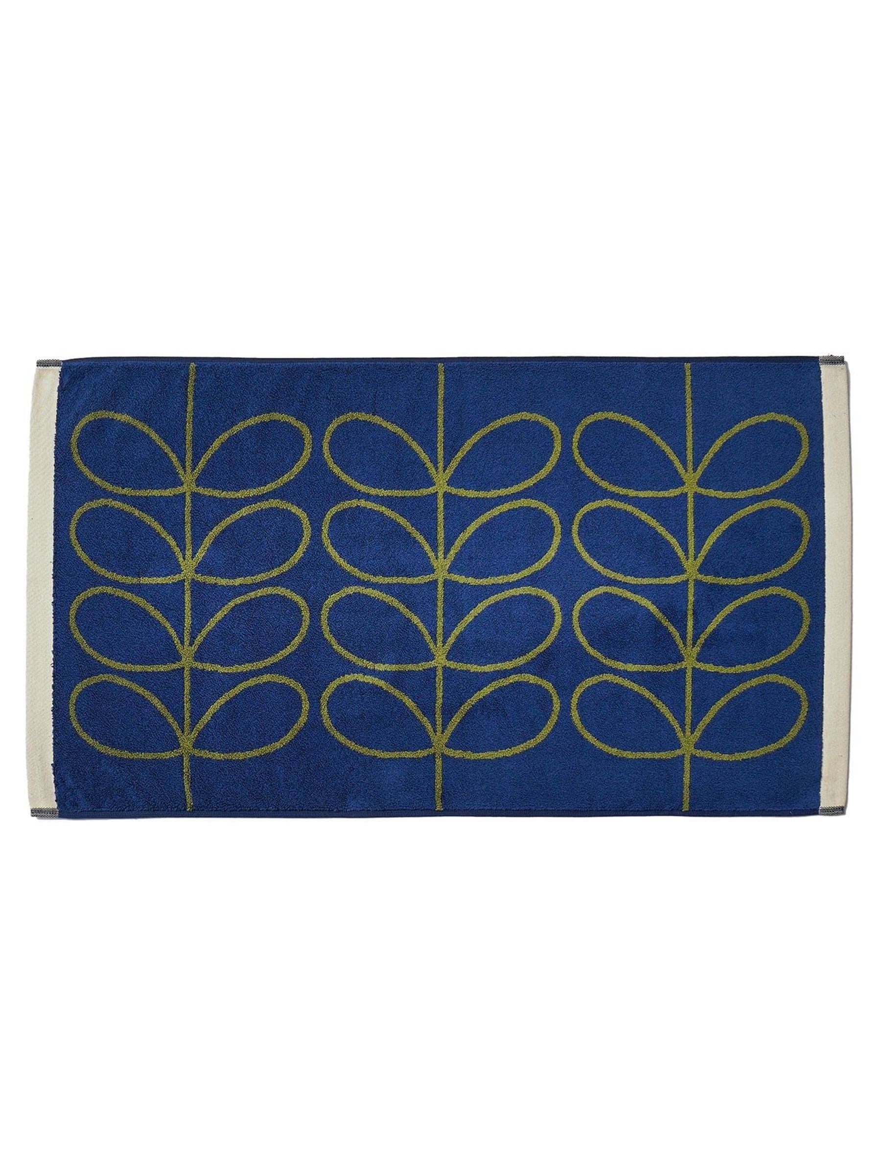 Orla Kiely woven cotton bath mat navy olive Linear Stem - British product