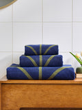 Orla Kiely Linear Stem hand towel navy and olive, UK version
