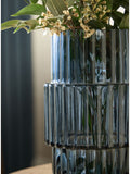 Blue small ribbed glass vase 18cm height - British product