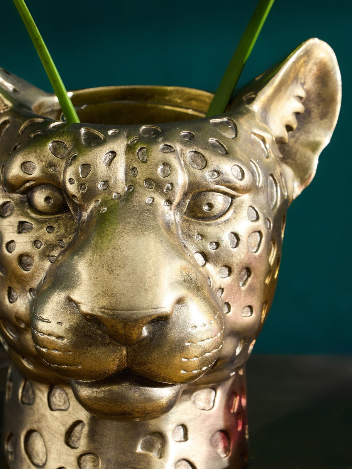 Gold Cheetah Head Decorative Vase