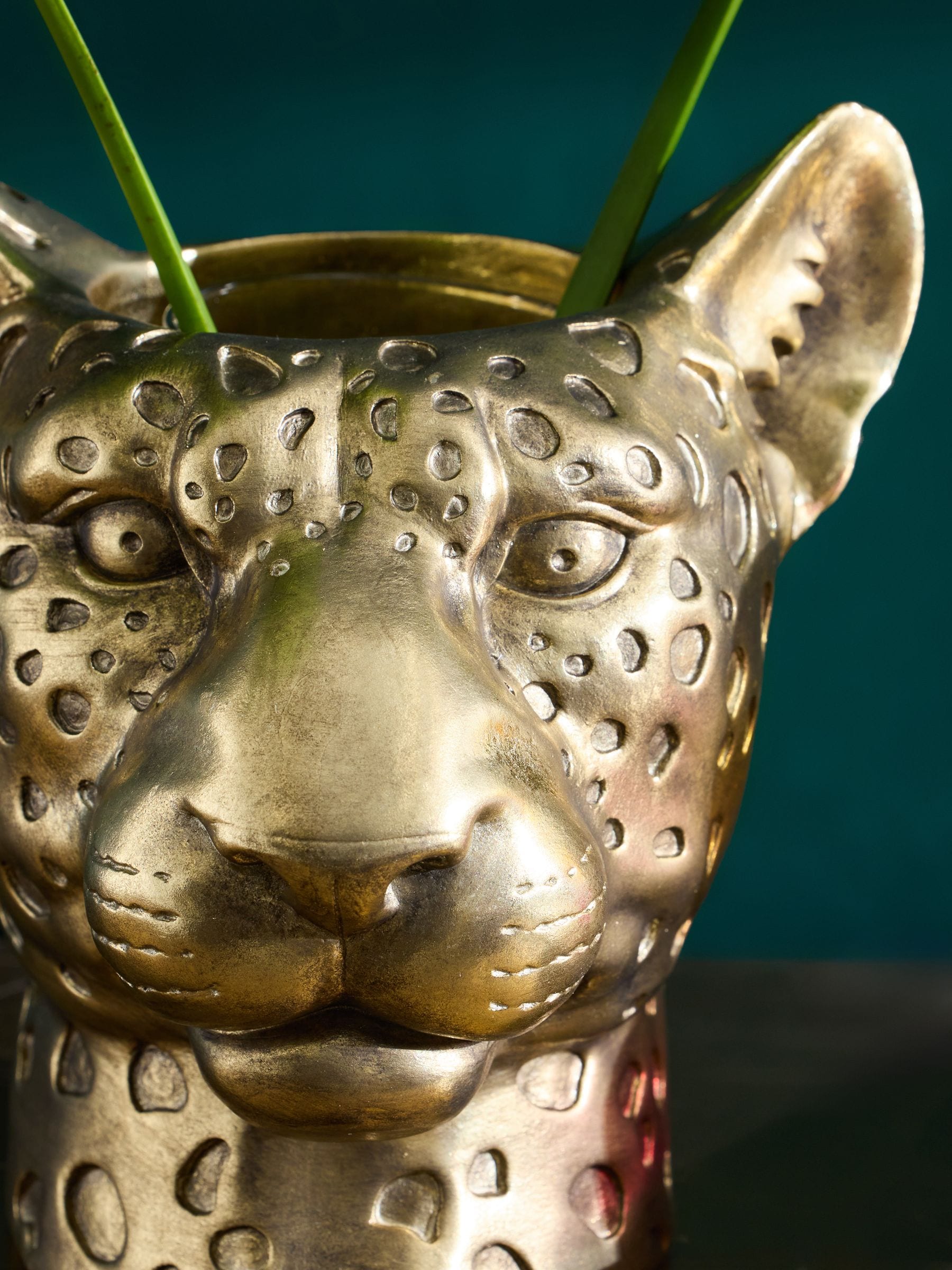 Gold Cheetah Head Decorative Vase