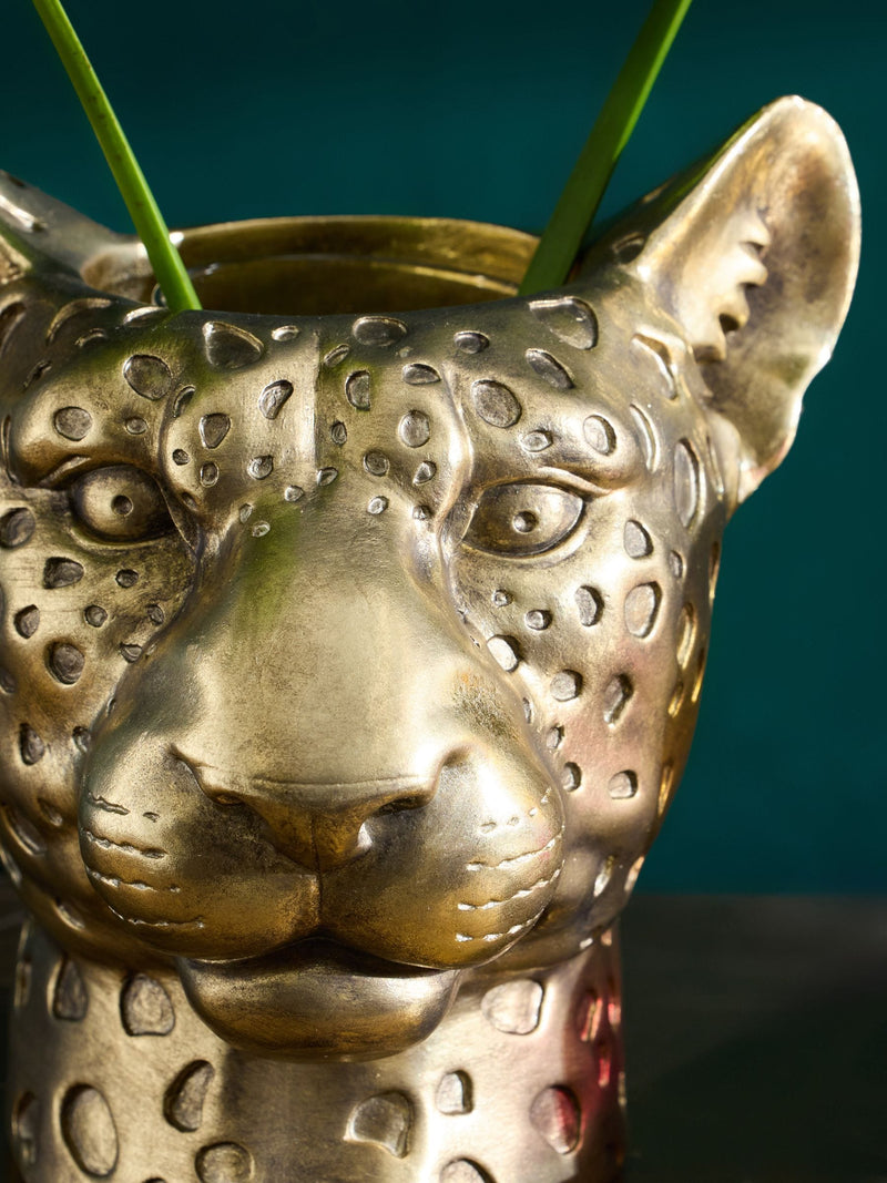 Gold Cheetah Head Decorative Vase