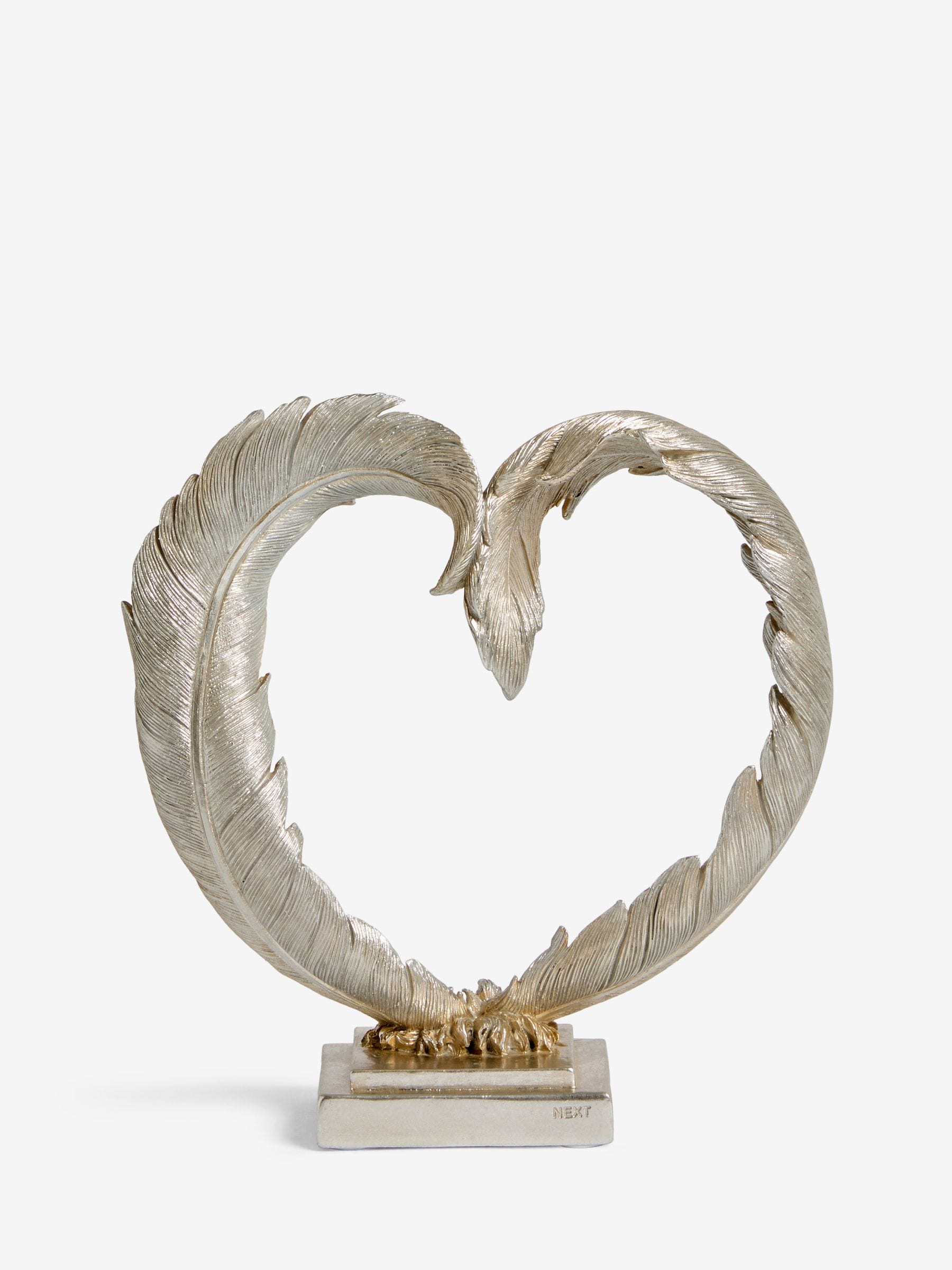Silver feather heart room decoration ornament 20.5cm height (British brand)