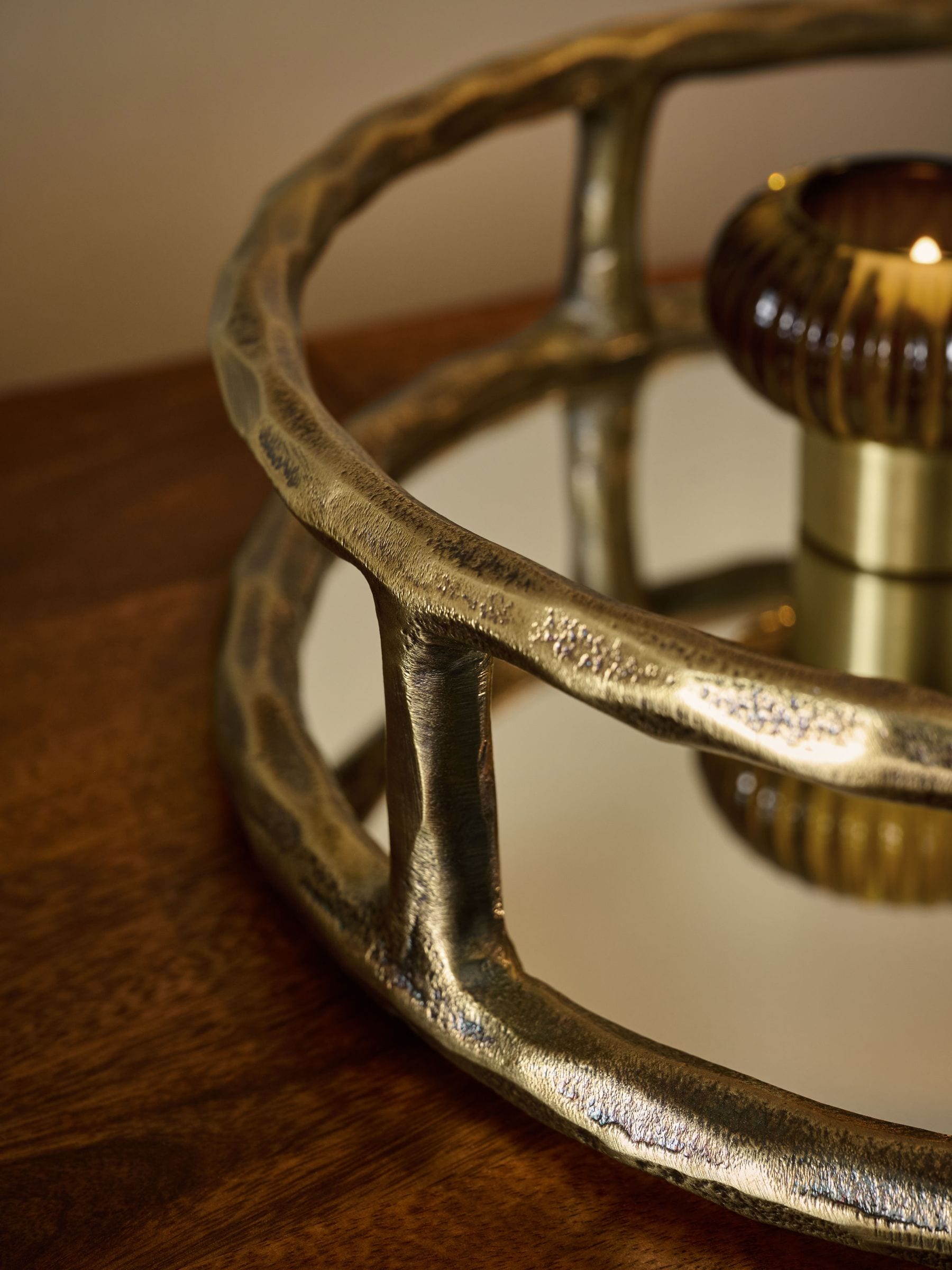 Decorative mirrored tray gold forged metal 8cm depth 32cm diameter, UK version