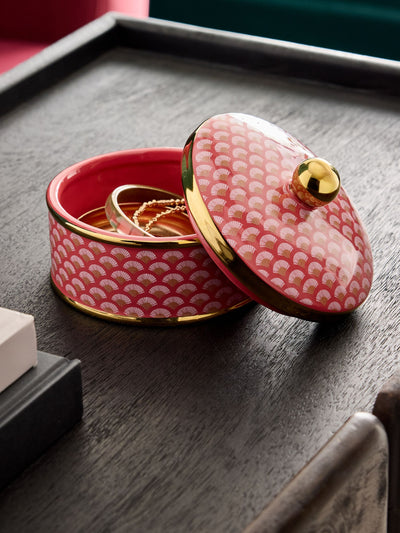Pot à bibelots en céramique rose à motifs avec couvercle