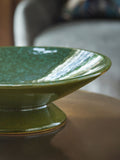 Green Reactive Glaze Decorative Footed Bowl