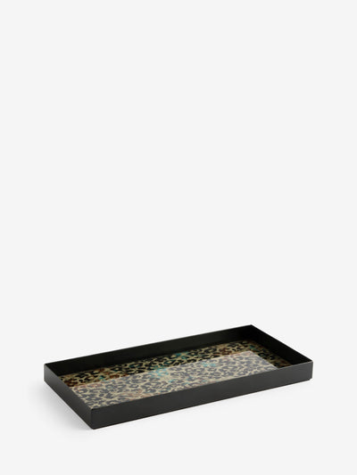 Leopardmønstret glass- og metalldekorativt brett Diameter 32 cm