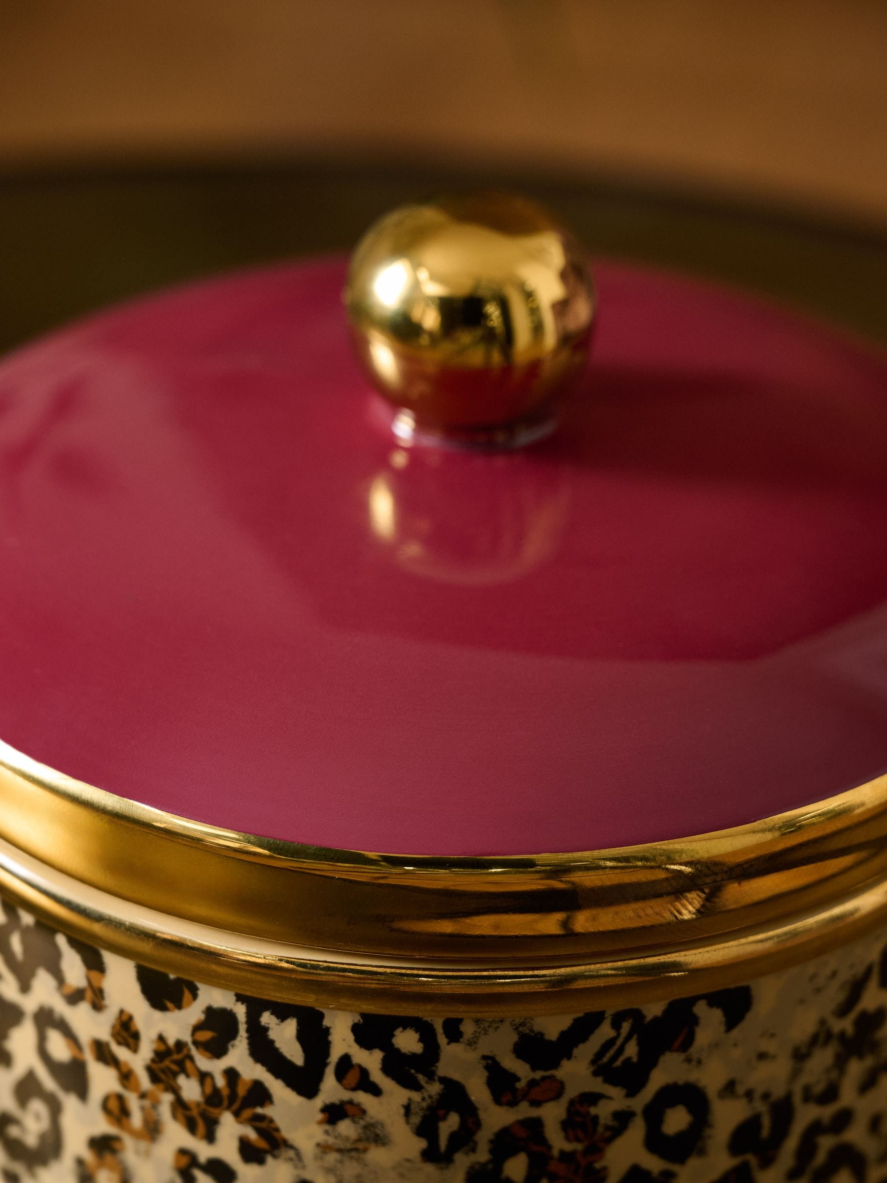 Ceramic trinket pot with leopard print, 11cm height, imported from the UK