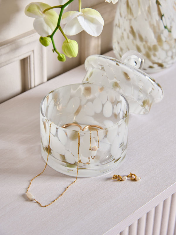 White and Gold Glass Confetti Trinket Pot with Lid Table Decoration