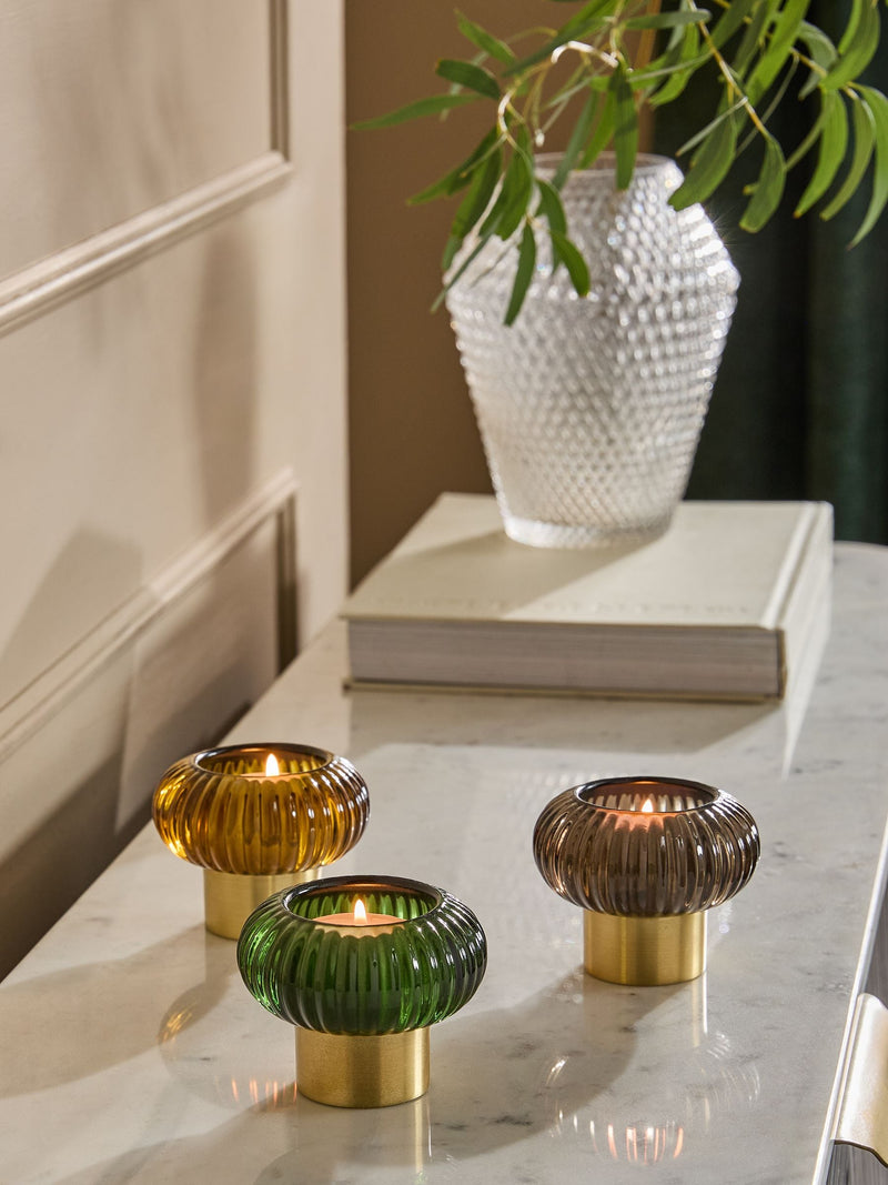 Multicolour glass candle holder for tea lights, imported from the UK