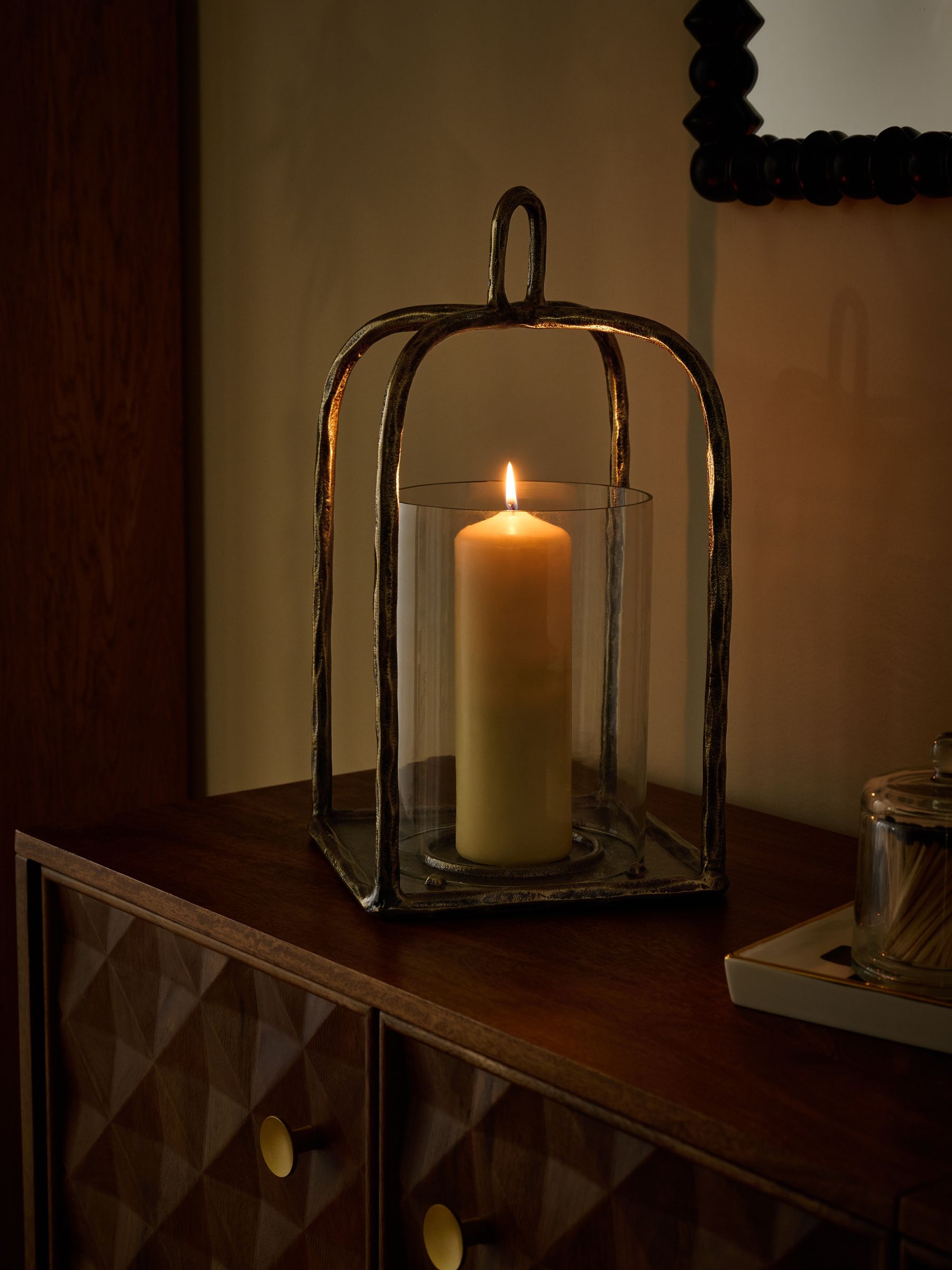 Gold Forged Metal Lantern candle holder 37cm, UK version