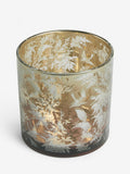 Gold botanical glass hurricane candle holder 15cm, imported from the UK