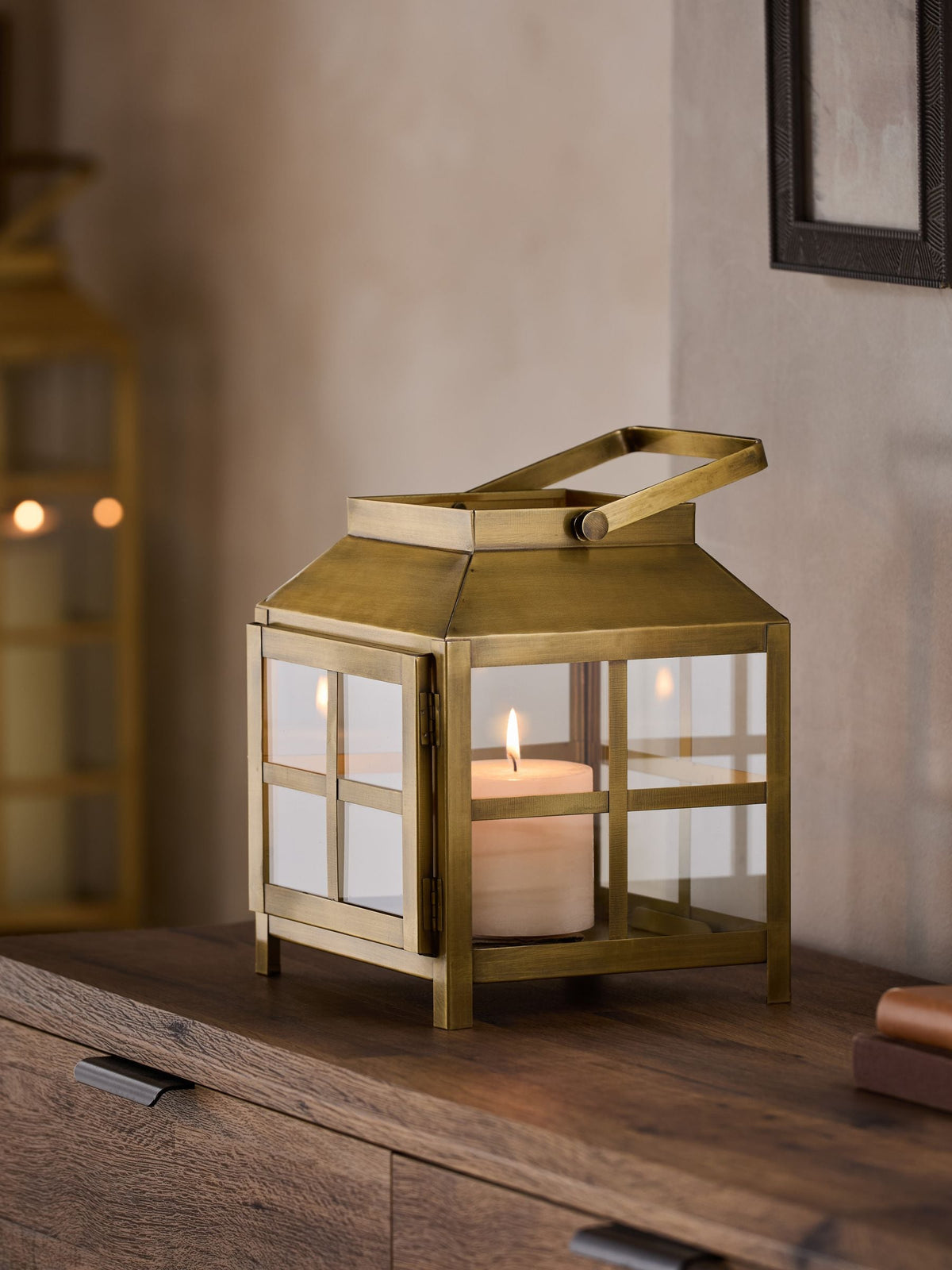 Gold Metal and Glass Lantern Small