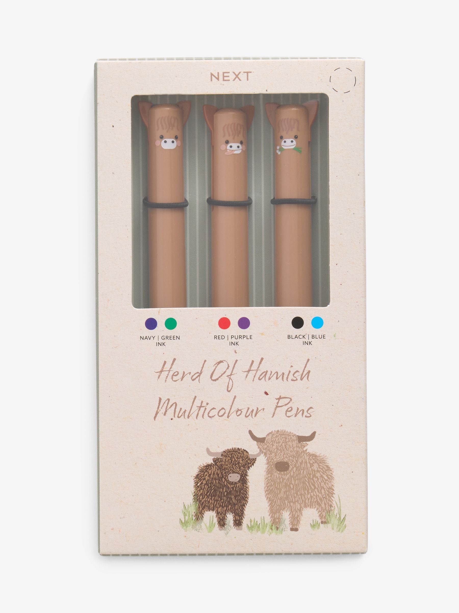 Brown Hamish Highland Cow pens set of 3 - British product