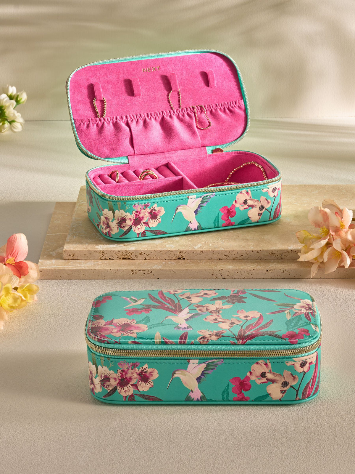 Paradise travel jewellery box with floral design, imported from the UK