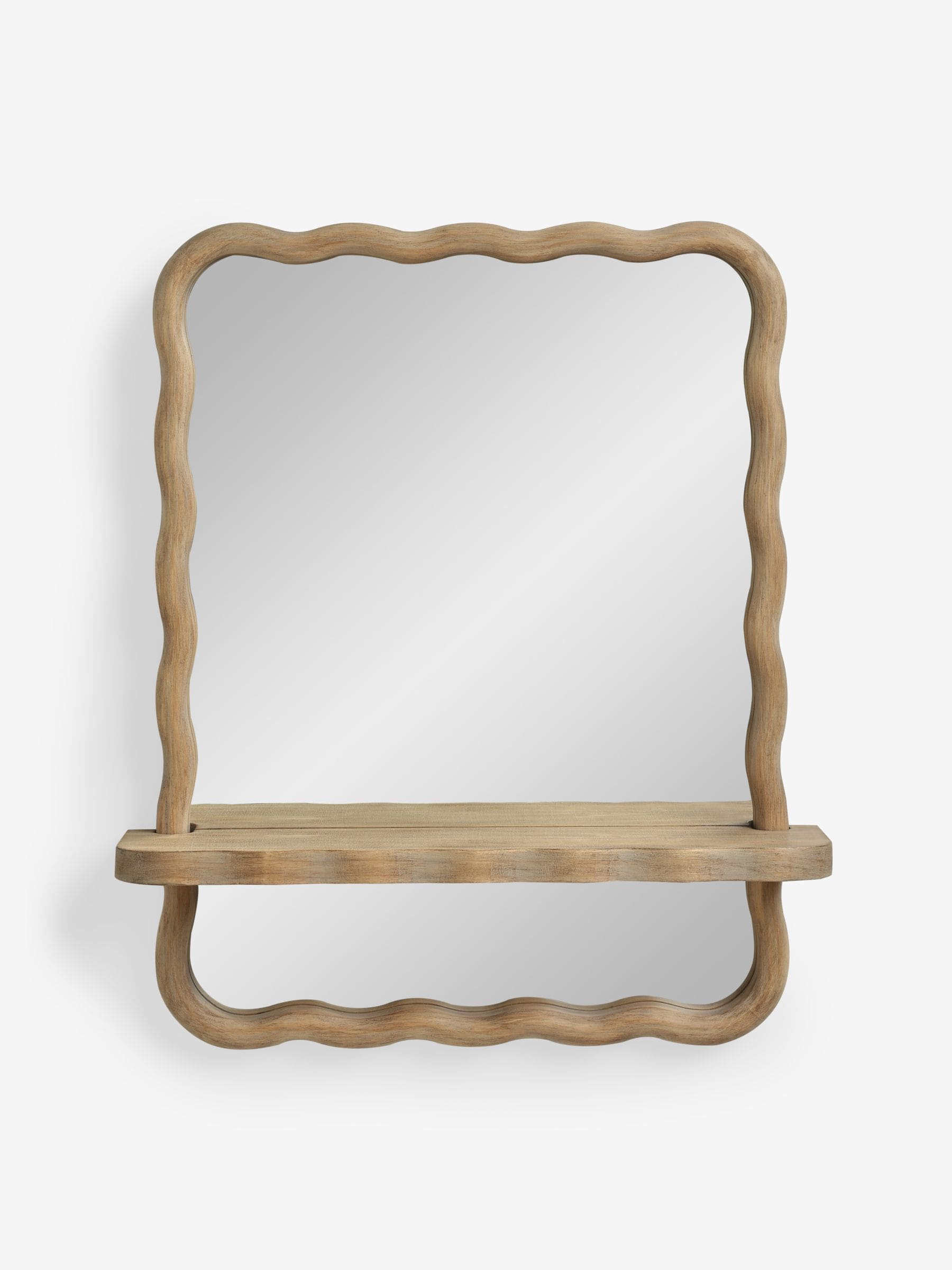 Natural Wavy Pine Wood Shelf Bathroom Wall Mirror