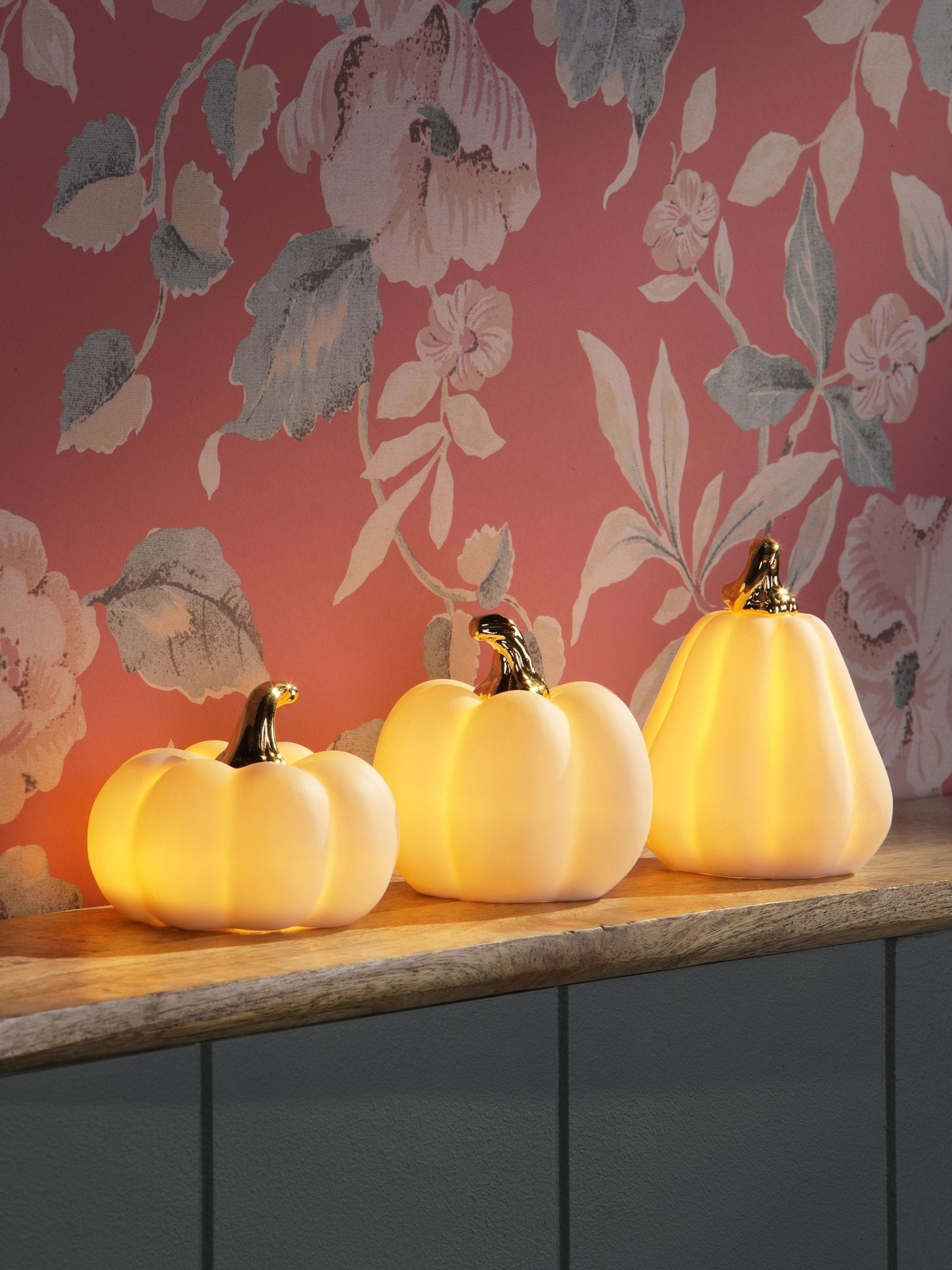 Medium White Ceramic Light-Up Pumpkin Decoration