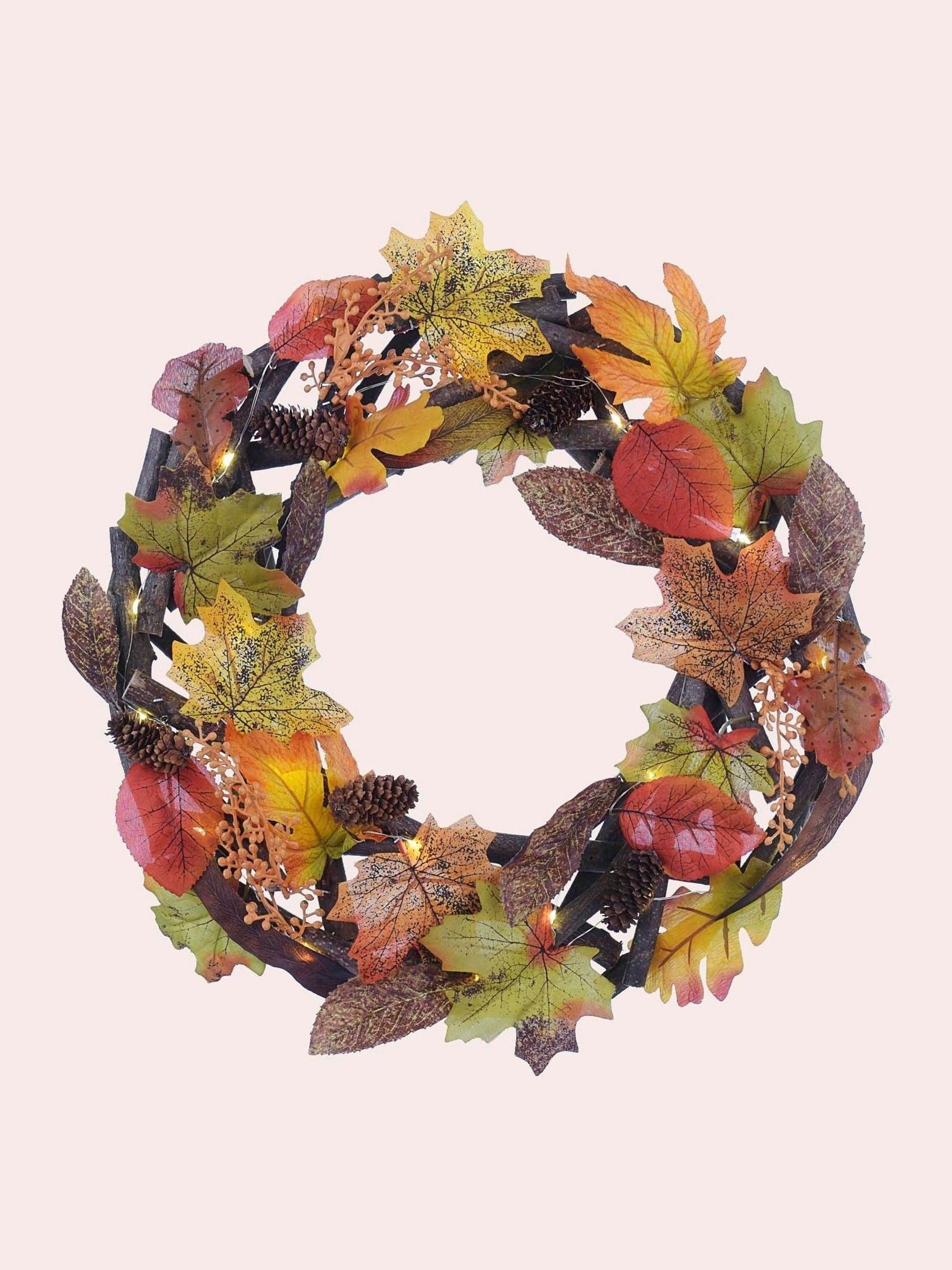 Laura Ashley Multi Pre Lit Autumn Leaf Wreath 37cm, UK version