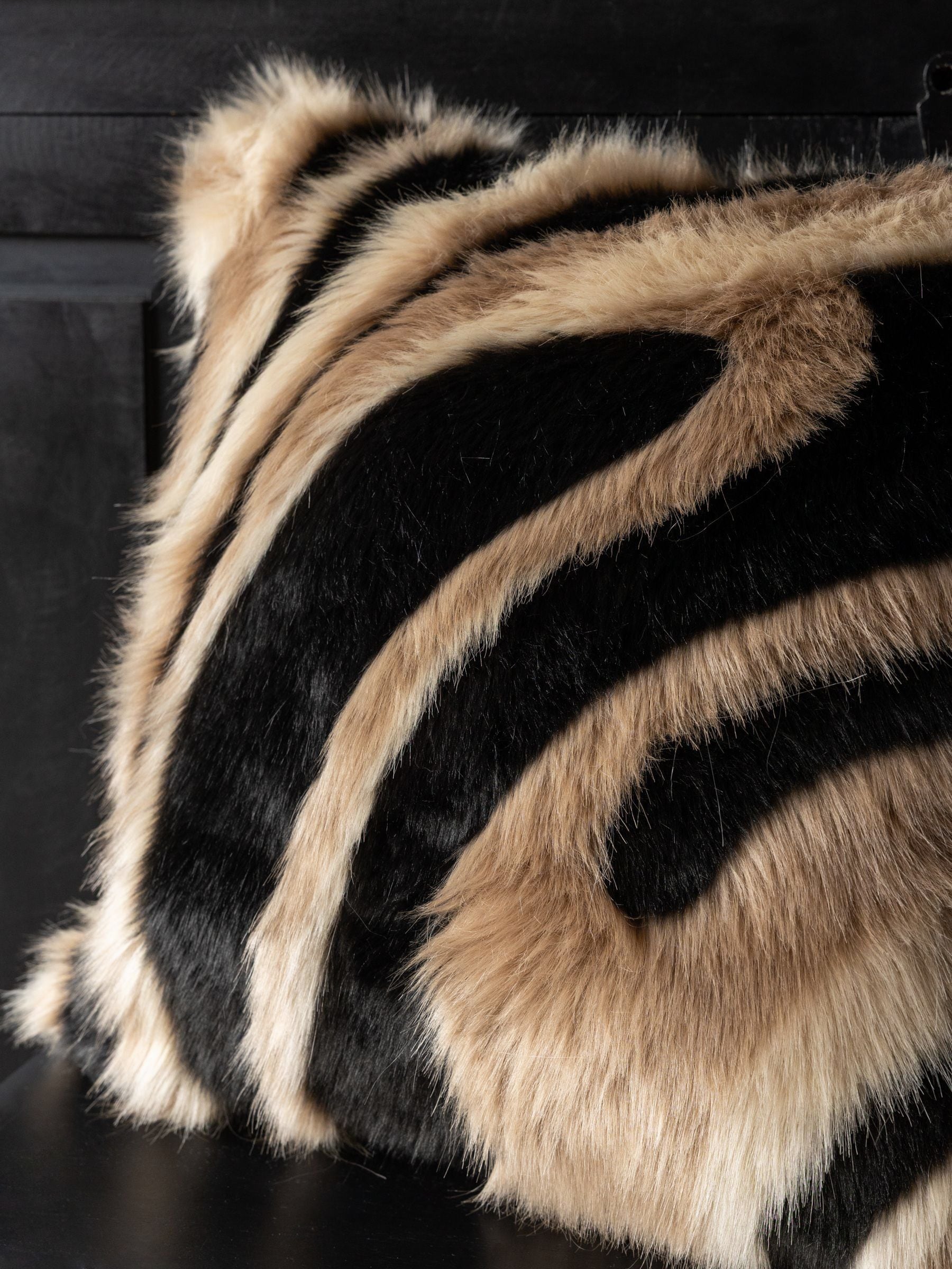 Rockett St George black tiger animal swirl faux fur cushion 50cm, UK version
