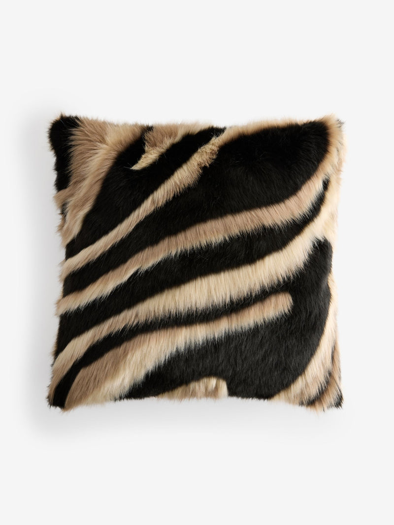 Rockett St George black tiger animal swirl faux fur cushion 50cm, UK version