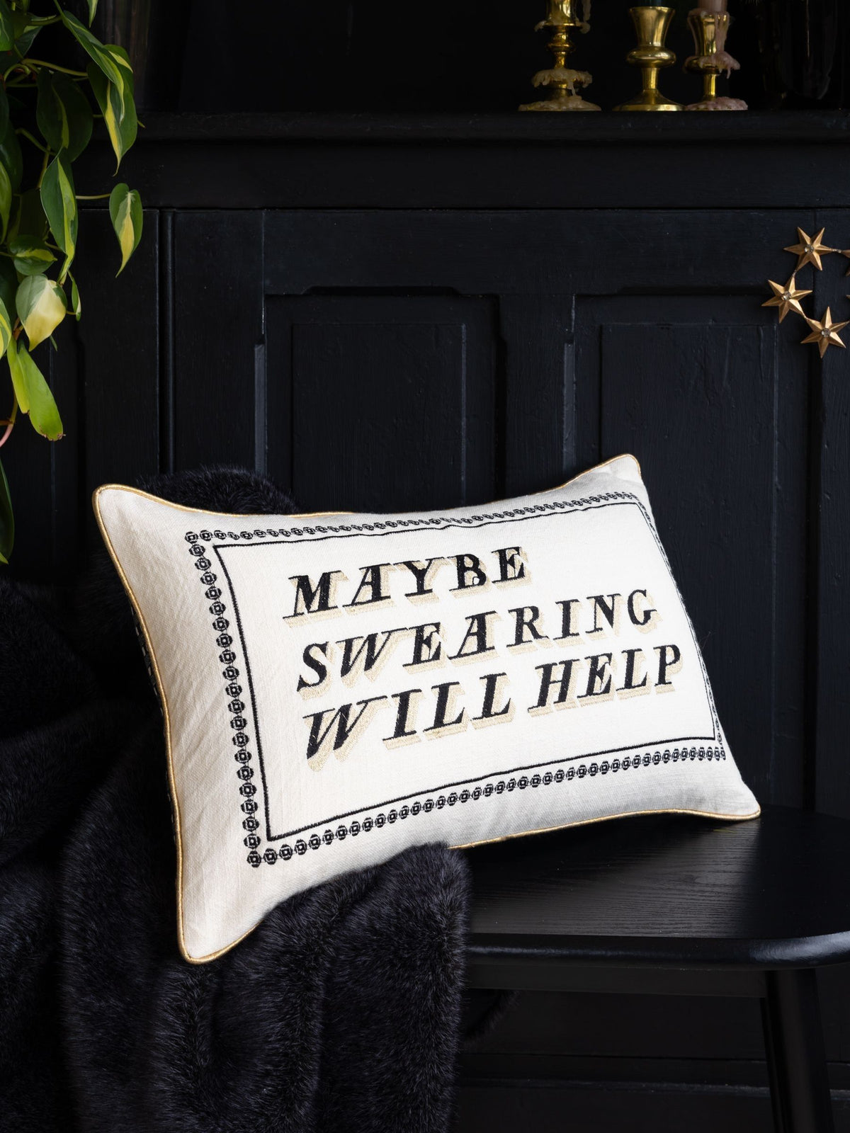 Rockett St George slogan embroidered cushion 30x50cm - British product