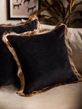 Rockett St George black velvet fringe cushion - British product