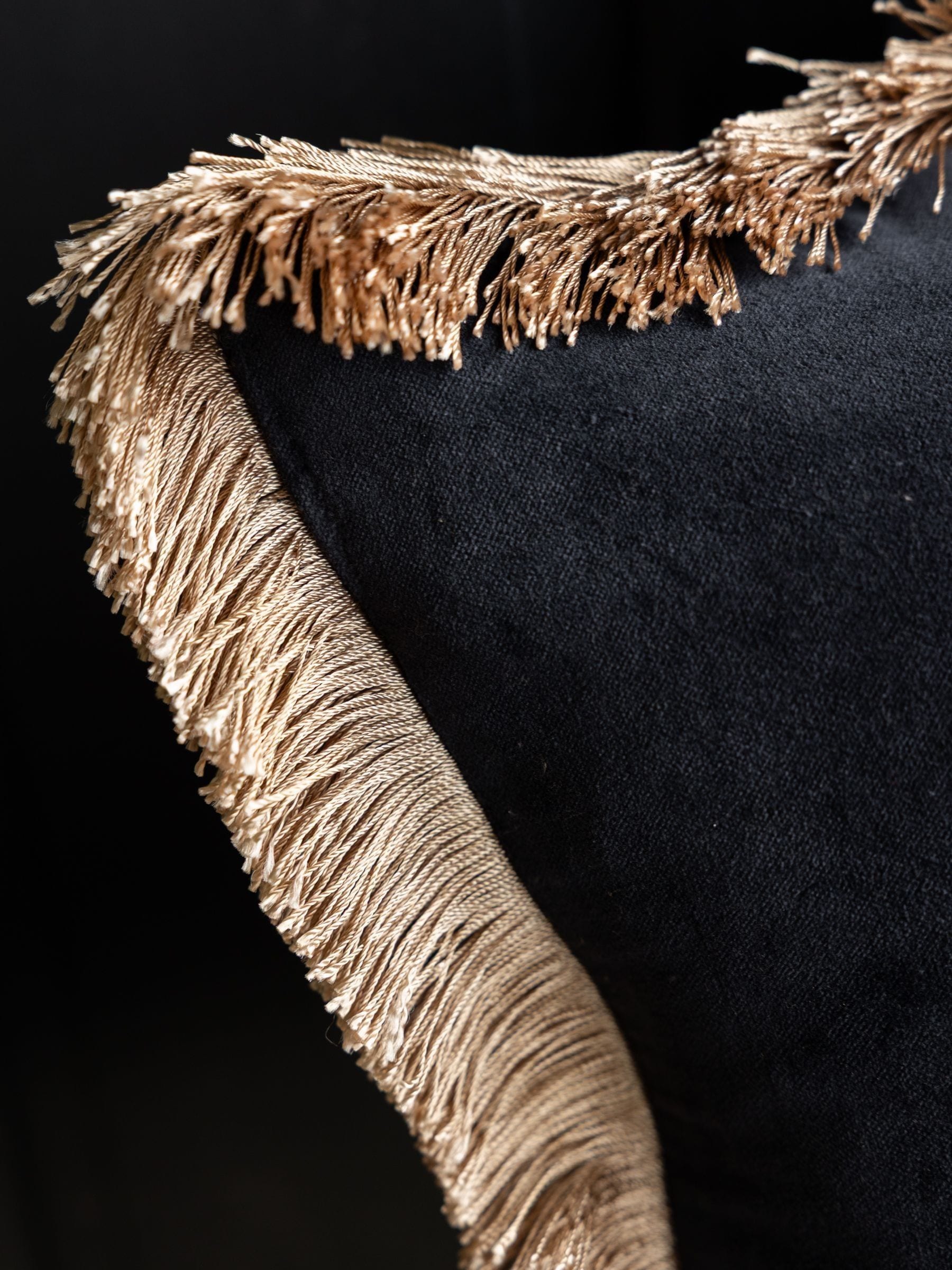Rockett St George black velvet fringe cushion - British product