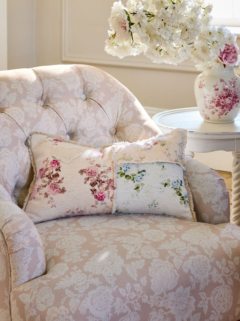 Shabby Chic floral patchwork cushion 30x50cm - British product