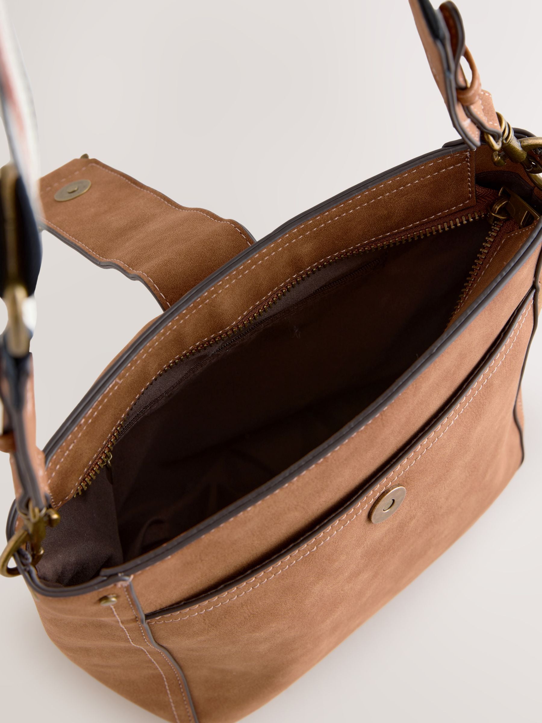 Tan brown structured messenger bag, imported from the UK