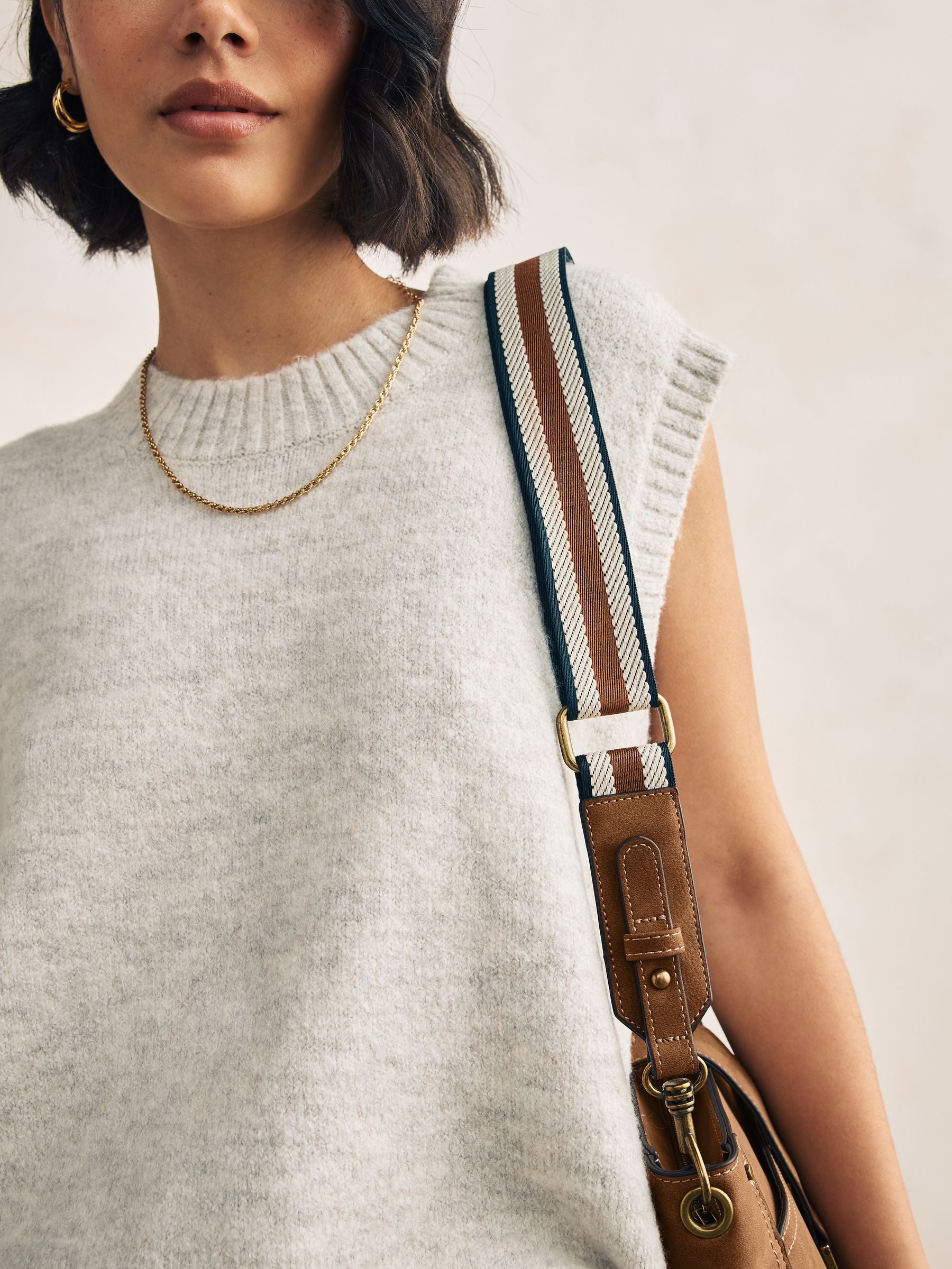 Tan brown structured messenger bag, imported from the UK