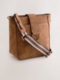 Tan brown structured messenger bag, imported from the UK