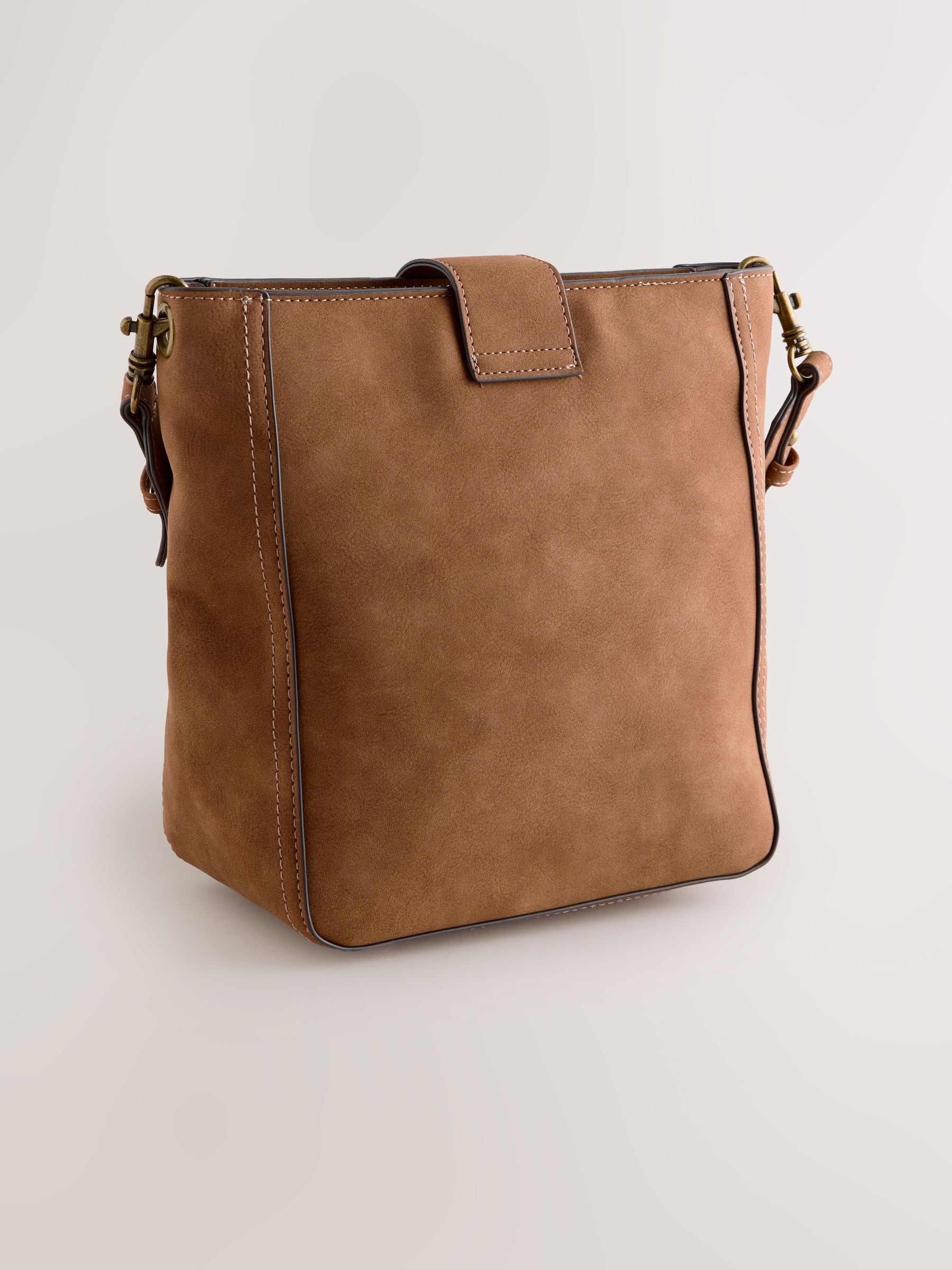 Tan brown structured messenger bag, imported from the UK