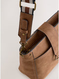 Tan brown structured messenger bag, imported from the UK