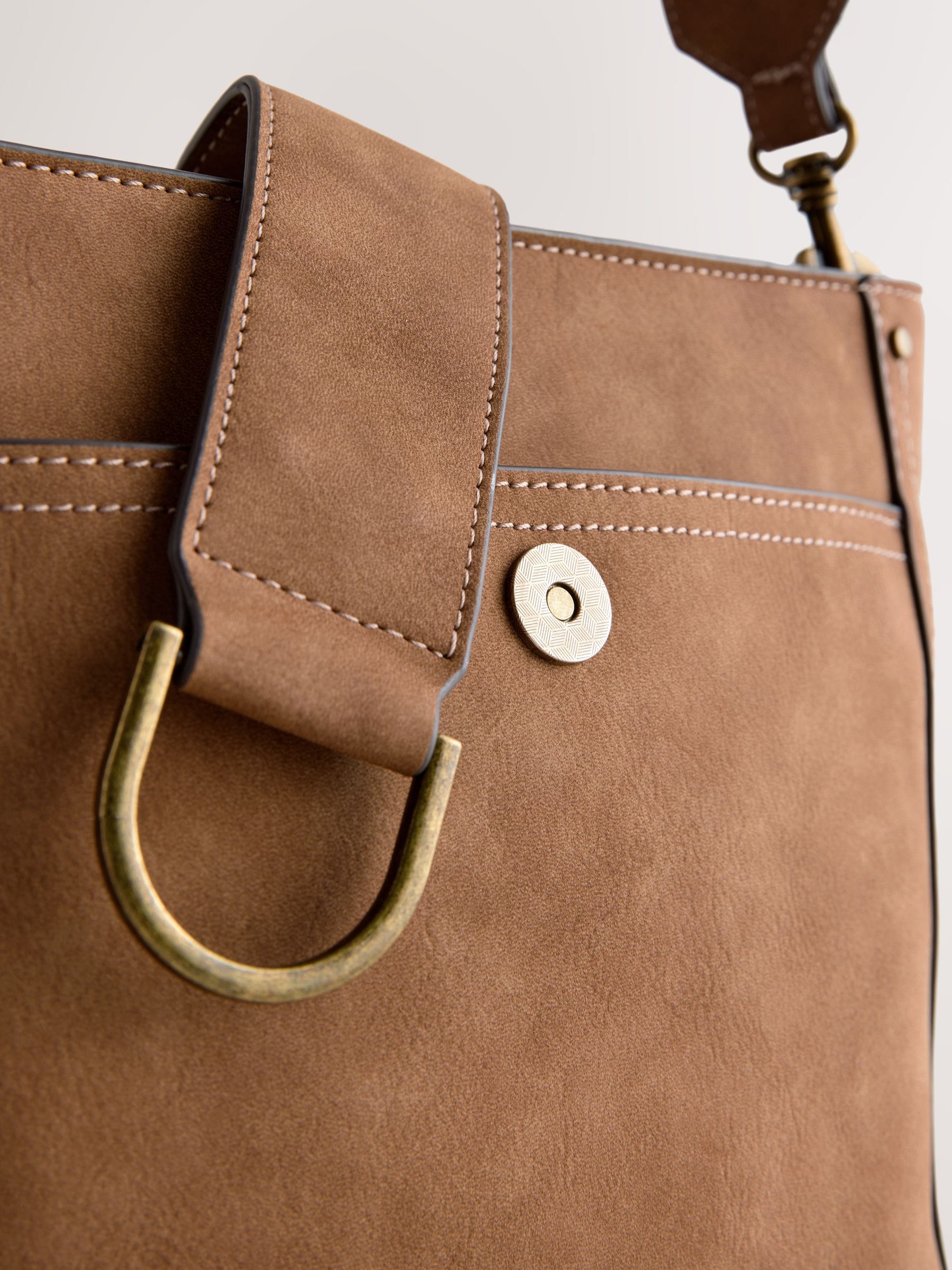 Tan brown structured messenger bag, imported from the UK