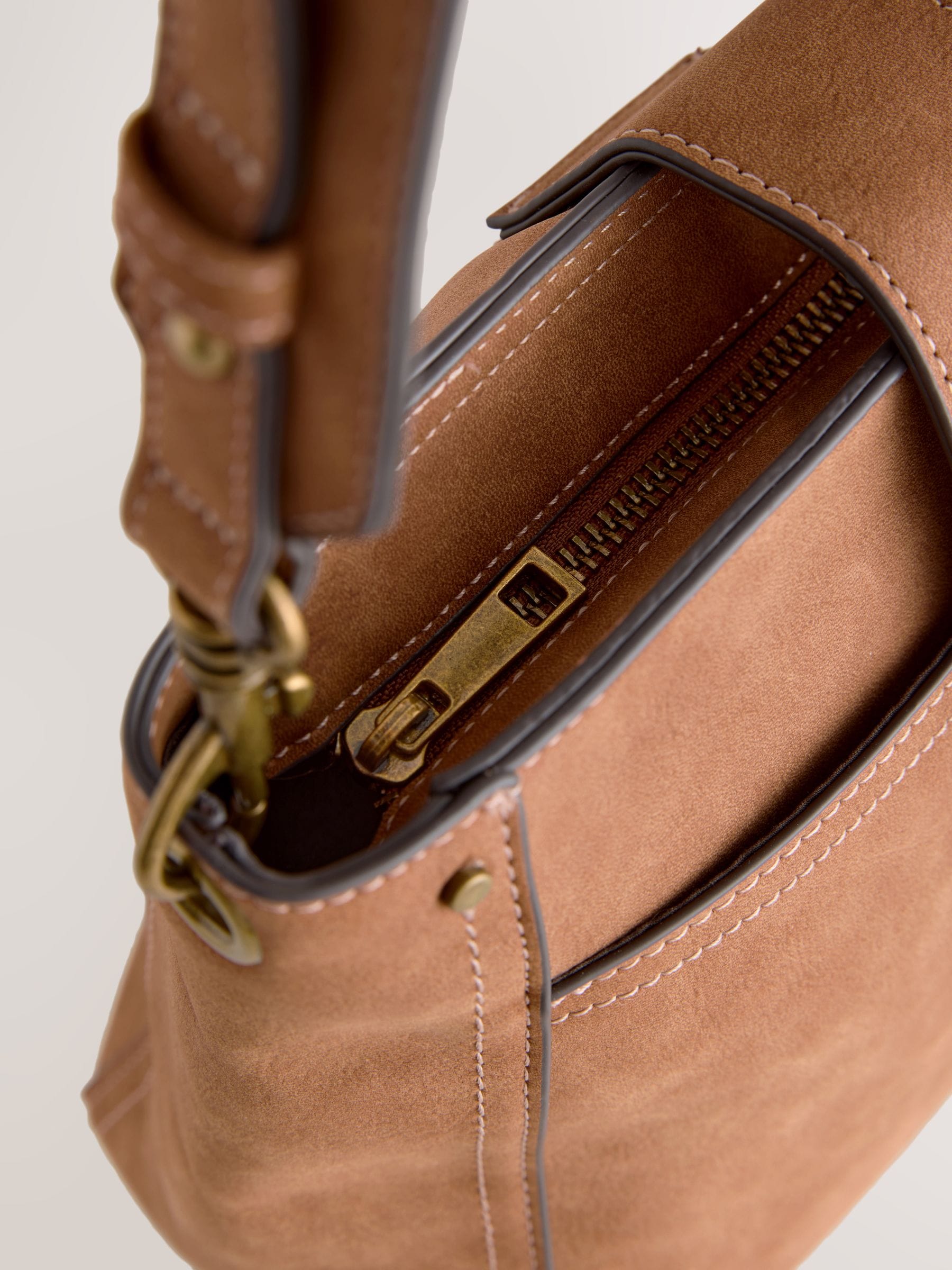 Tan brown structured messenger bag, imported from the UK